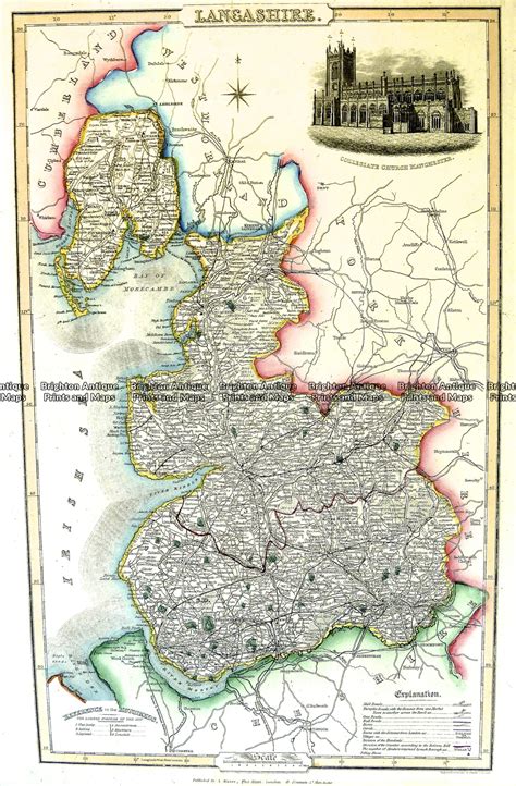 Antique Map 4-190 Lancashire England by I. Slater c.1846 - Brighton ...