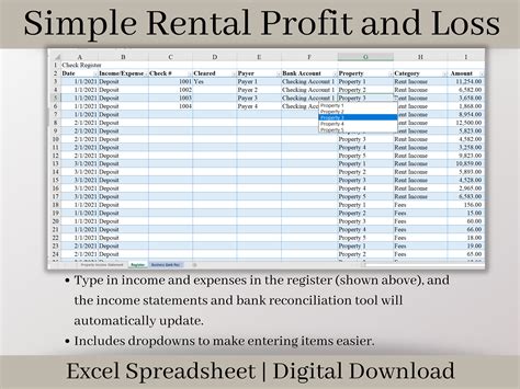 Rental Income Statement Spreadsheet, Excel Landlord Template, Rental ...