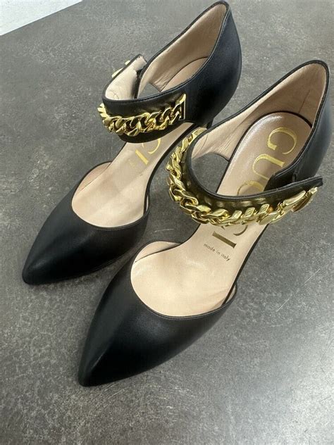 Women S Gucci Sylvie Chain Pointed Leather Black Pump Gem