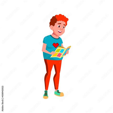 Smiling Fat Boy Reading Comics In Bookstore Cartoon Vector Smiling Fat