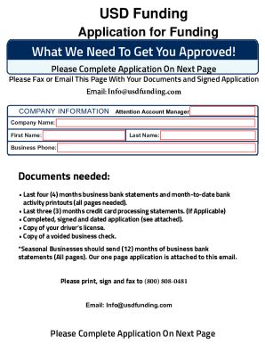 Fillable Online USD Funding LLC Application For Funding Fax Email