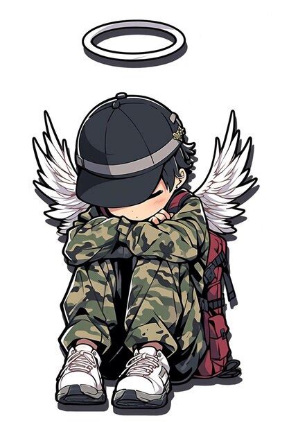 Premium AI Image | anime boy with angel wings sitting on the ground ...