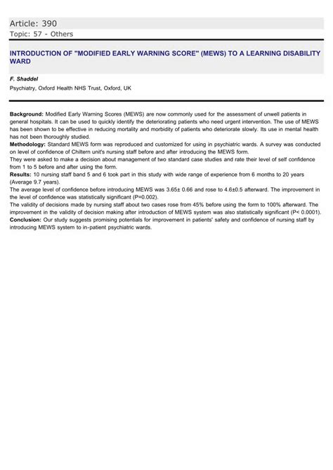 Pdf Introduction Of Modified Early Warning Score Mews To A