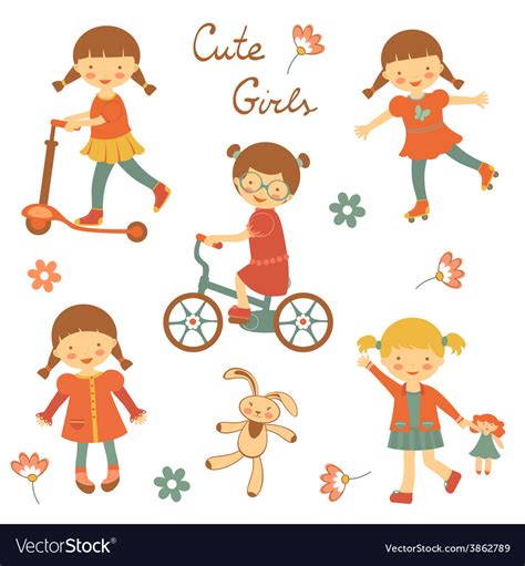 Cute Little Girls Royalty Free Vector Image Vectorstock