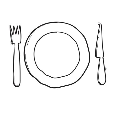 Drawing of plate, knife and fork hand drawn doodle style 4695591 Vector Art at Vecteezy