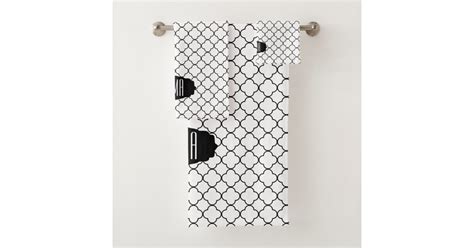 Elegant Black And White Quatrefoil Patterns Bath Towel Set Zazzle