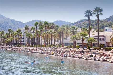 Beach of Marmaris, Turkey stock photo. Image of sunbed - 33099464