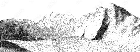 Dot Stipple Landscape Mountains Vector Landscape In Dotwork Style