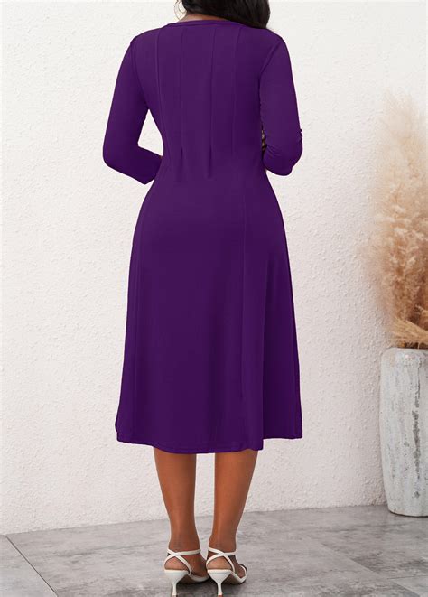 ROTITA 3 4 Sleeve Purple Round Neck Dress Rotita USD 28 98