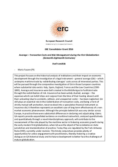 Erc Consolidator Grant 2016 European Research Council