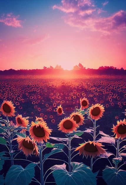 Premium Photo | Sunflowers under the colorful sky beautiful sunflower field