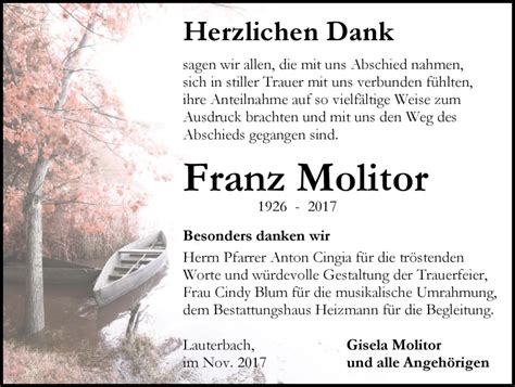 Traueranzeigen Von Franz Molitor Schwarzw Lder Bote Trauer