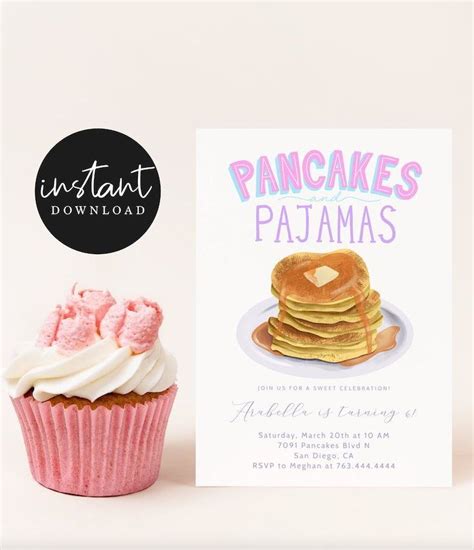 Pancakes And Pajamas Birthday Party Invitation Sleepover Party Editable