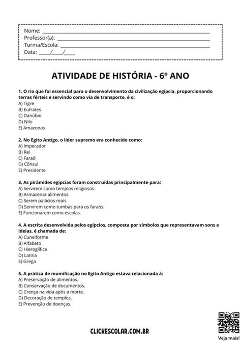 11 Atividades de História para 6º Ano