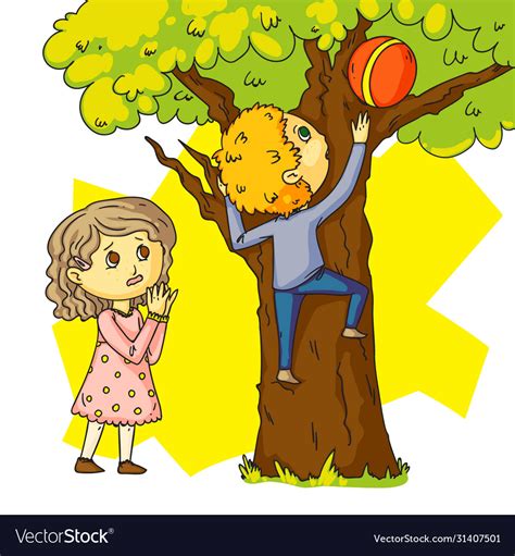 Cartoon Girl Climbing Tree