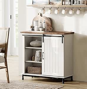 Wampat Farmhouse Buffet Sideboard Cabinet With Sliding Barn Door Wood