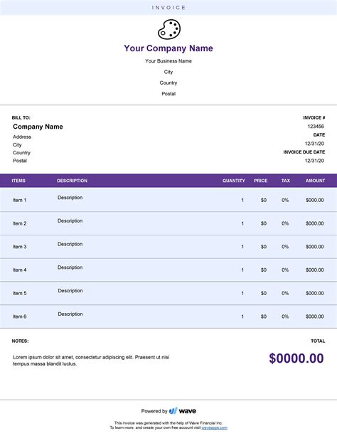 Artist invoice template - Best, free and simple templates for artists