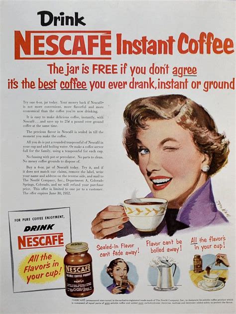 1952 Nescafe Instant Coffee Ad 1950s Woman Winking Artist Tom Hall