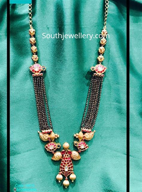 Carat Gold Long Nallapusalu Chain With Nakshi Pendant Studded With