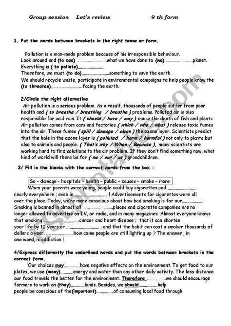 Review 9th Form Module 3 ESL Worksheet By Sabibou