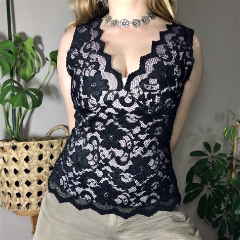 Y K BLACK LACE OVERLAY CAMI TOPThe Perfect Lingerie Depop