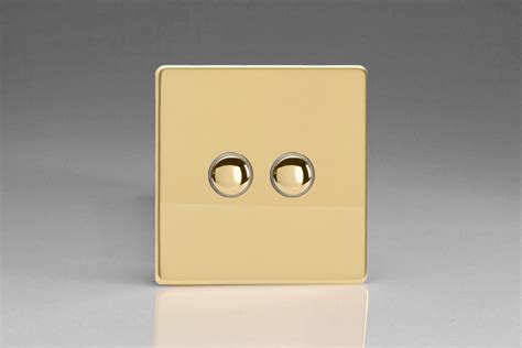 Varilight Flat Plate Screwless Polished Brass Gang A Way Push To