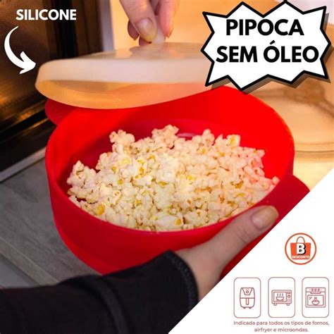 Balde Pipoca Pipoqueira Silicone Para Micro Ondas Sem Leo Vermelho