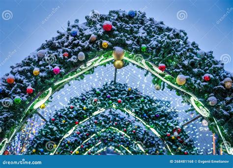 New Year Or Christmas Festive Balls And Garlands Hanging In Rows