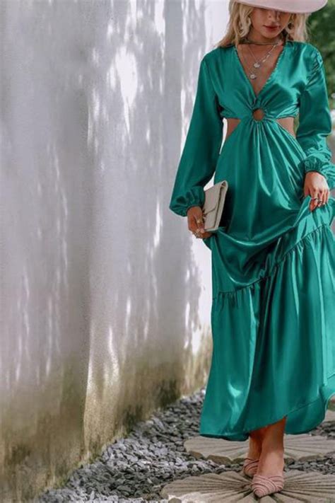 Elegant Hollow Out Lantern Sleeves Party Dress