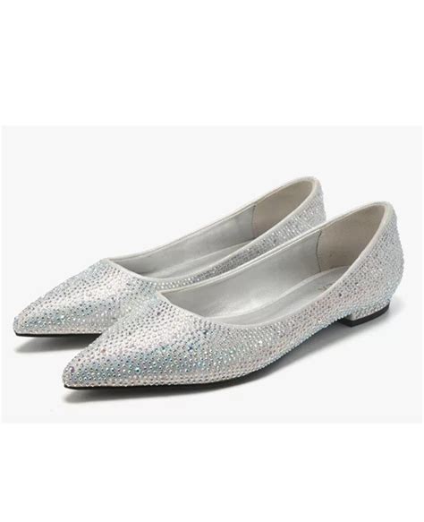 Comfy Sparkly Silver Flat Bridal Shoes With Pointed Toe #ALA-6852 ...