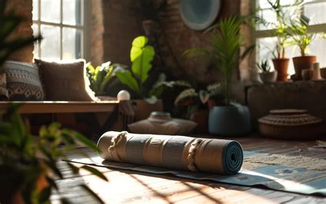 Premium Photo Inviting Wellness Corner With A Yoga Mat Fostering A