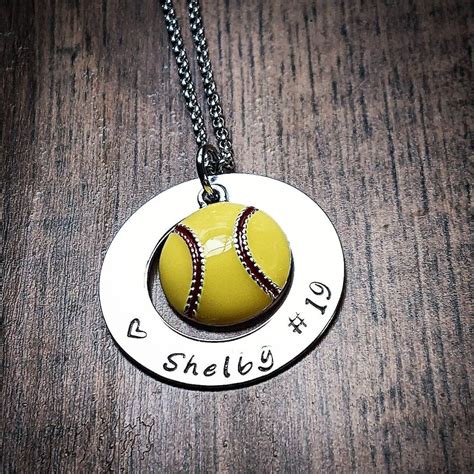 Hand Stamped Personalized Softball Necklace Girls Softball Necklace