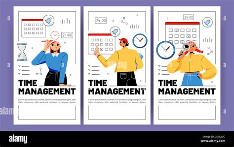 Time Management Posters With Workers Clock And Calendar Vector