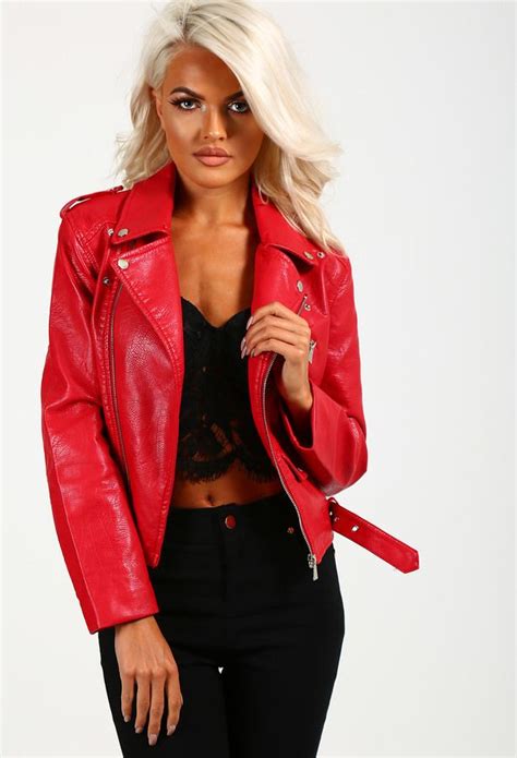 Pink Boutique Saskia Red Faux Leather Biker Jacket Leather Jackets Women Faux Leather Biker