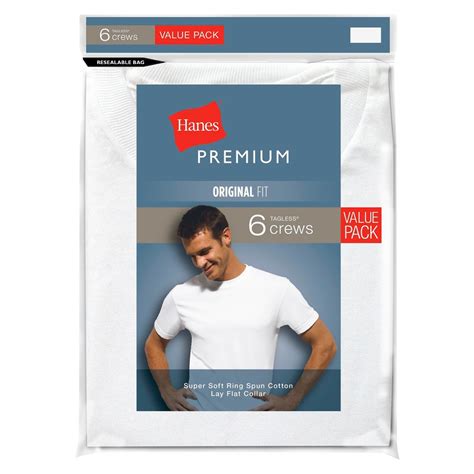 Hanes Premium Mens White Crew Neck Tees Come In A Convenient Pack Of 6 These Undershirts