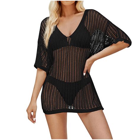 Tmoyzq Crochet Swimsuit Coverup For Women Sexy Hollow Out Short Sleeve