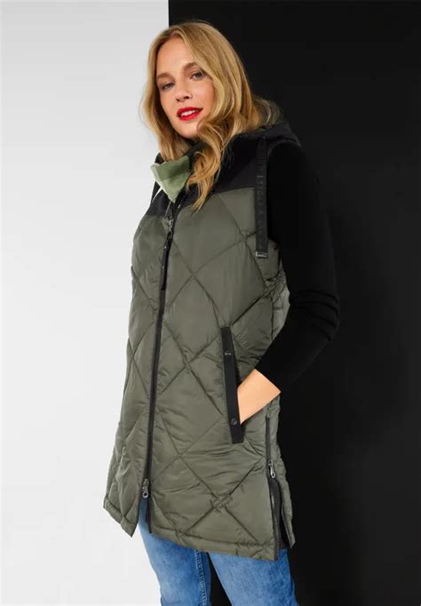 STREET ONE Gilet long dans un mélange de matières pour femmes en Vert