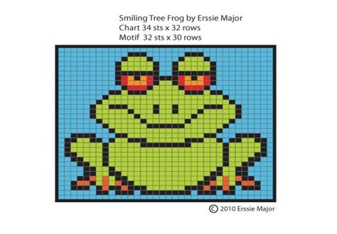 Smiling Tree Frog Chart Pixel Crochet Blanket Knitting Charts