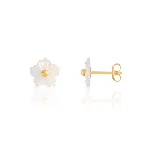 Boucles D Oreilles Or Jaune Nacre Enfant Clous D Oreilles