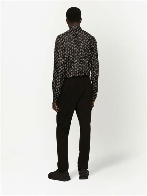 Dolce Gabbana Heart Print Silk Shirt Black Farfetch