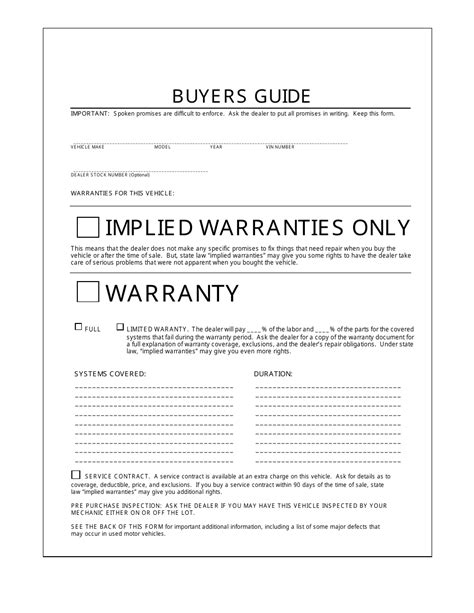 Used Car Buyers Guide Fill Out Sign Online And Download Pdf