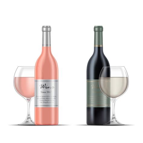 Botellas De Vino Rosado Y Vino Blanco Y Copas De Vino Vector Premium