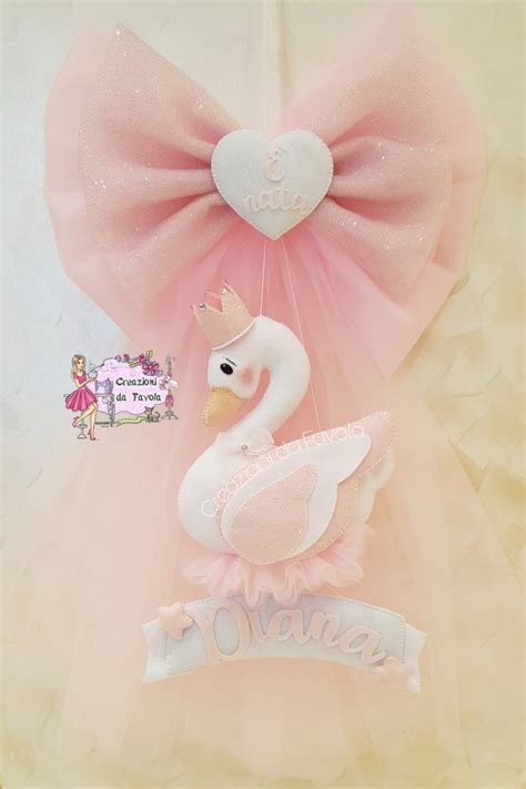 Fiocco Nascita In Tulle Rosa Con Cigno Bambini Nascita Di Cr