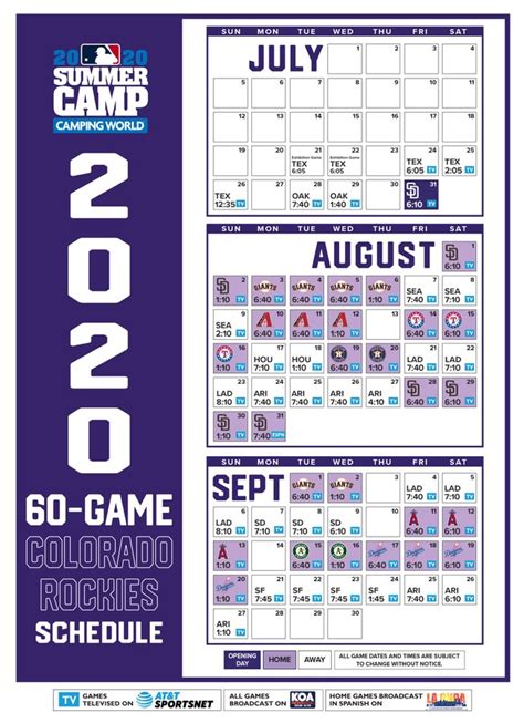 Colorado Rockies 2020 Schedule