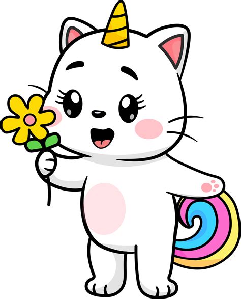 Baby Unicorn Cat Holding Flower 16326291 Png