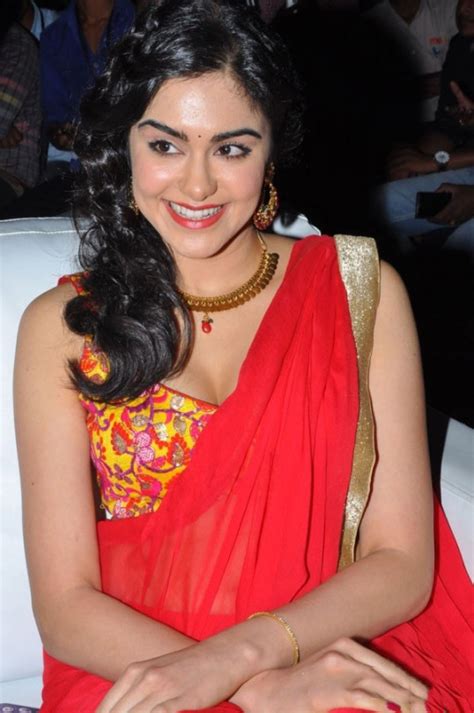 Hot Indian Actress Adah Sharma Hot In Red Transparent Saree Showing
