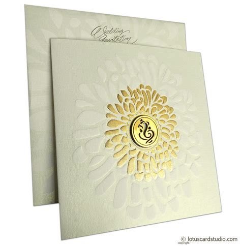 Gold Shine Ganesh Wedding Card Lotus Card Studio