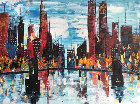 Buy PaintingsModern City With Bridge Abstract Painting 106 - Buy ...