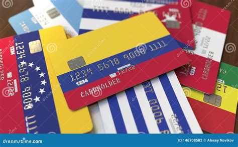 Many Credit Cards With Different Flags Emphasized Bank Card With Flag