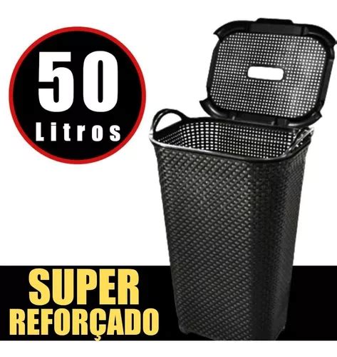 Cesto Roupas Tampa Basculada Alça 50 Litros Rattan Oferta MercadoLivre